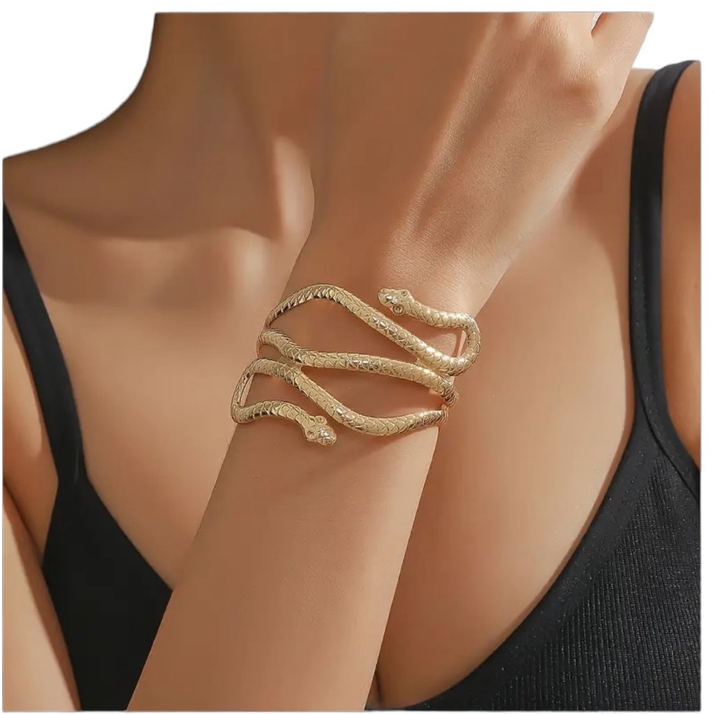 Gold Twist Snake Design Cuff Bracelet